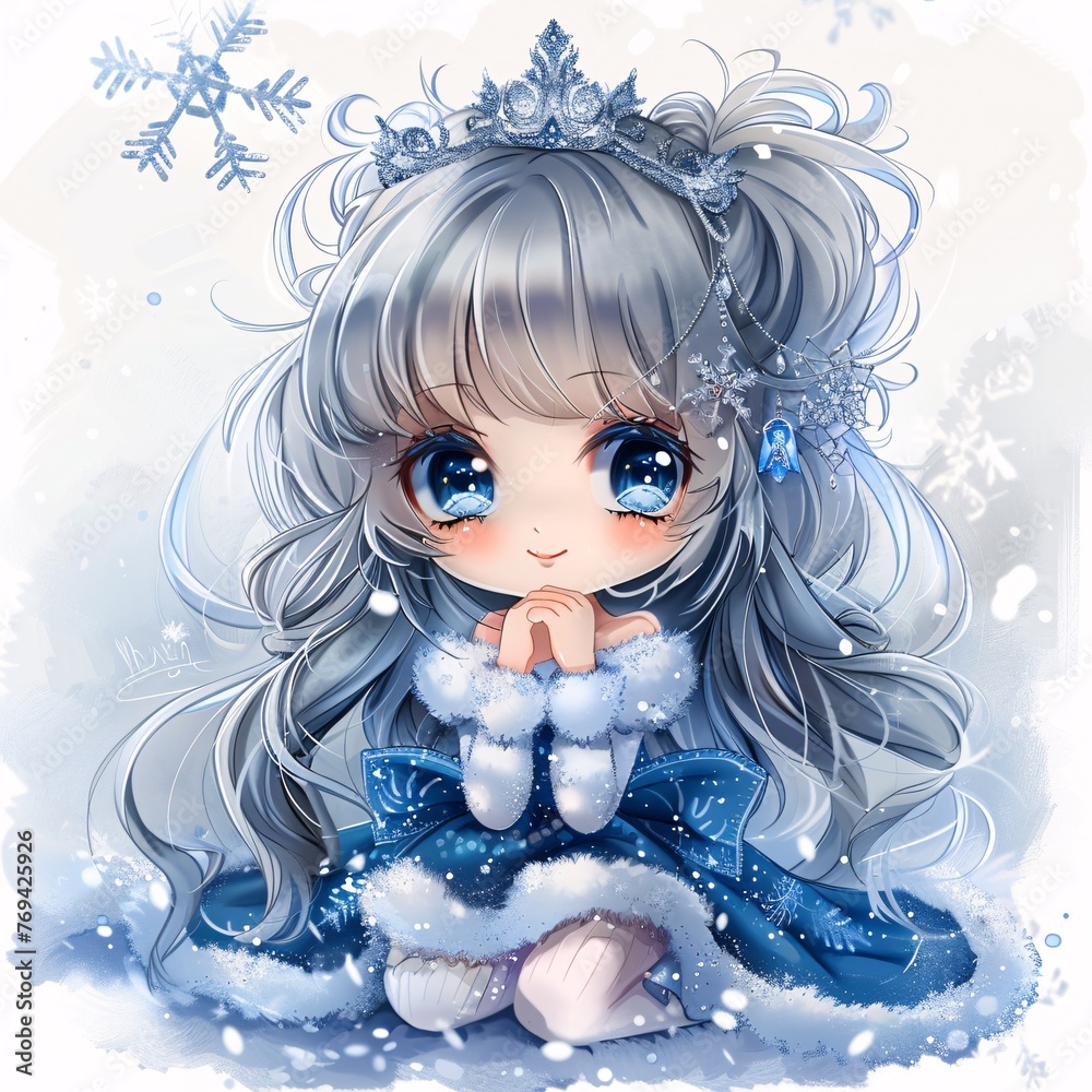 Winter Wonderland A Snowy Princess in a Blue Dress Generative AI Winter Wonderland A Snowy Princess in a Blue Dress Generative AI