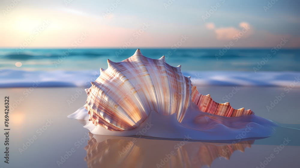 Small conch shells on the beach, blurred beach and bokeh background Small conch shells on the beach, blurred beach and bokeh background