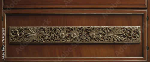 old antique low wooden teak cabinet beautiful detail design closeup loose furniture design concept home interior decorative ideas colorful background