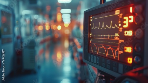 A hospital heart rate monitor tracks vital signs in ICUs in order to check EKGs