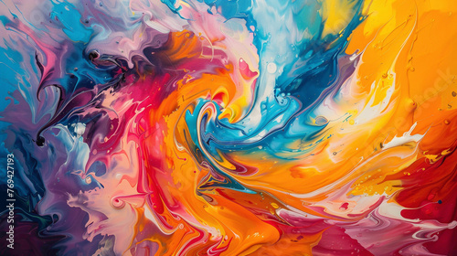 Spiraling vortexes of bright hues swirling across the canvas, each stroke adding to the mesmerizing composition. photo