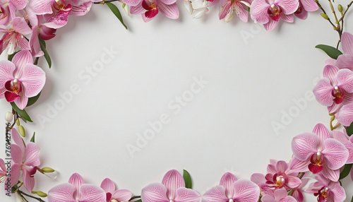 exquisite orchid petals as a frame border, isolated with negative space for layouts colorful background © Fukurou