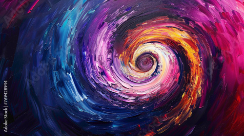 Spiraling vortexes of bright hues swirling across the canvas, each stroke adding to the mesmerizing composition. photo