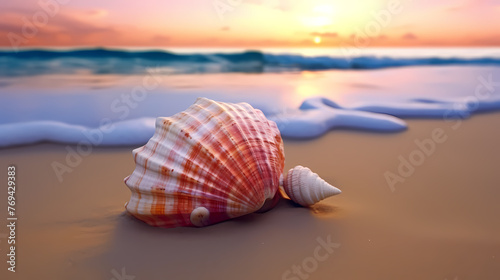 Textured conch shells on the beach