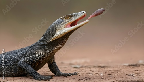 A Monitor Lizard With Its Tongue Flicking Out Tas photo