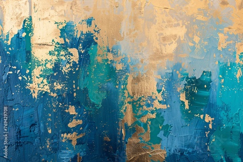 Golden Abstract Artwork with Blue and Teal Tones Generative AI