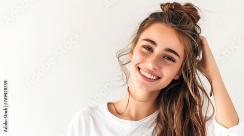 Young woman with wavy ponytail hairstyle