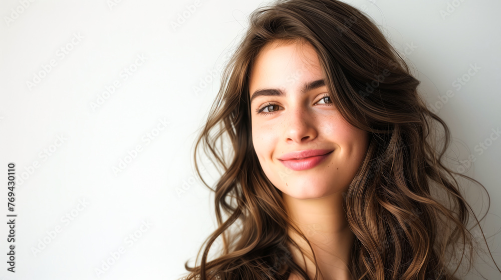 Young woman with side swept wavy hairstyle Young woman with side swept wavy hairstyle