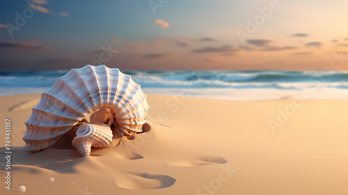 Textured conch shells on the beach