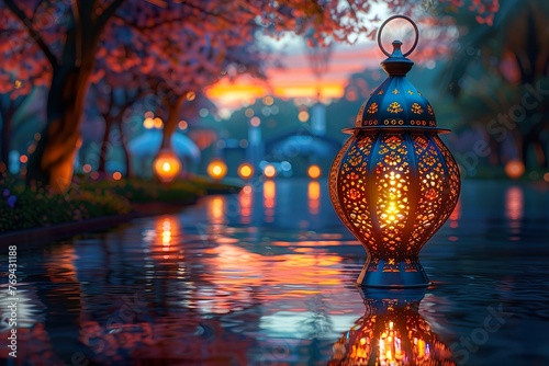 Eid Mubarak Ramadan Kareem - islamic muslim holiday background with eid lantern or lamp  © Ahmad