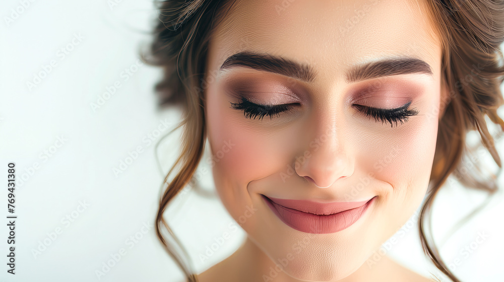 Makeup style, Young woman with bridal makeup on white background, Makeup style, Young woman with bridal makeup on white background,
