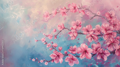 Cherry Blossoms on Textured Background: Elegant Floral Design for Springtime Decor and Wedding Invitations, Exuding Timeless Charm