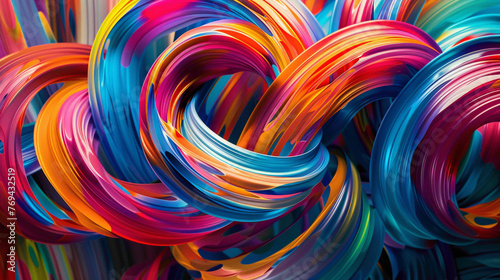 Ribbons of vibrant colors intertwining in a mesmerizing dance, creating intricate swirling patterns that captivate the eye. photo