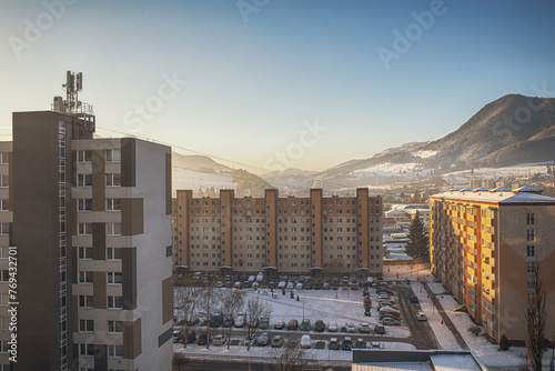 View of a town in winter season.Mountains in background. © Munka