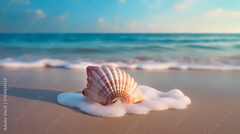 Conch shells lying on the beach at sunset Conch shells lying on the beach at sunset