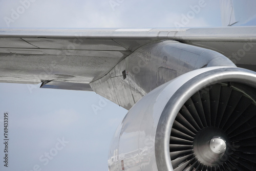 Jet engine on a wing photo