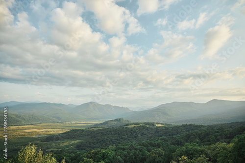 Mountain landscape. The end of summer and early autumn. Time of day afternoon