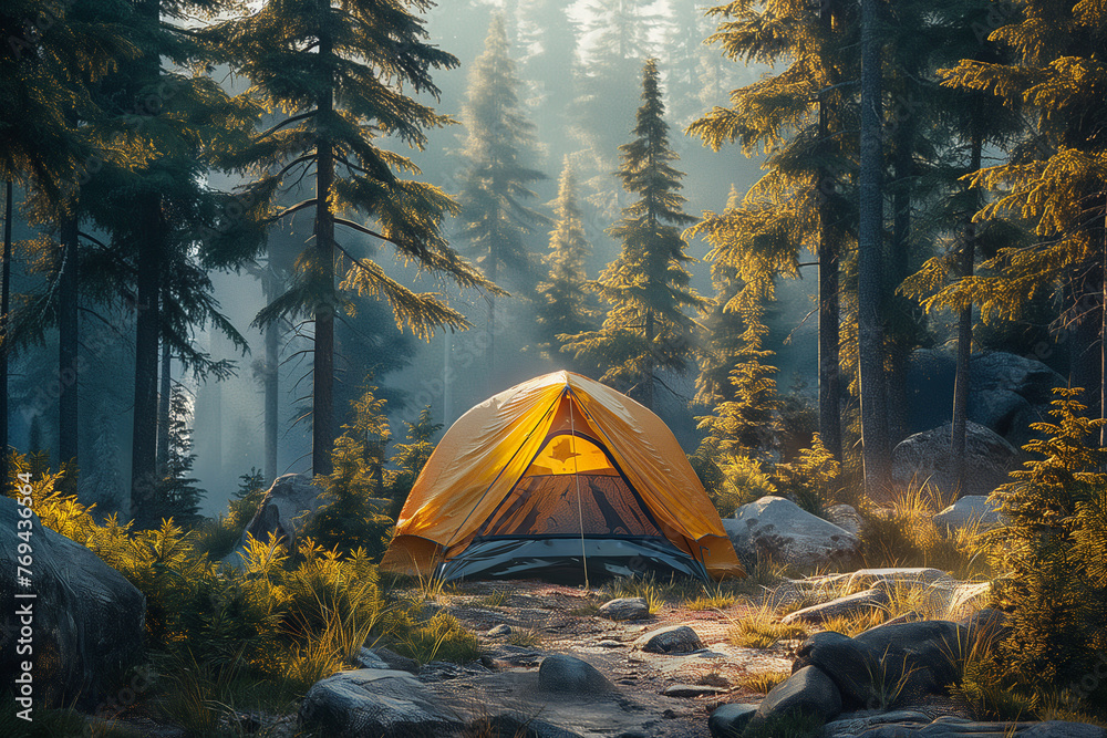 Camping dans la nature - obrazy, fototapety, plakaty 