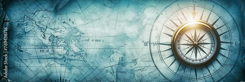 Antique Travel Concept with Old Map and Compass, Vintage Nautical and Exploration Theme, Journey and Adventure