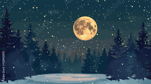 Fototapeta Naklejka Na Ścianę i Meble -  Vector illustration of night sky and full moon 