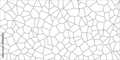 White color Broken Stained-Glass Background with black lines. Voronoi diagram background. Seamless pattern with 3d shapes vector Vintage Illustration background. Geometric Retro tiles pattern