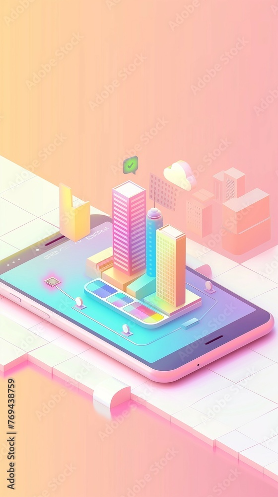A 3D Isometric Illustration Of A Smartphone With A Futuristic User Interface. A 3D Isometric Illustration Of A Smartphone With A Futuristic User Interface.