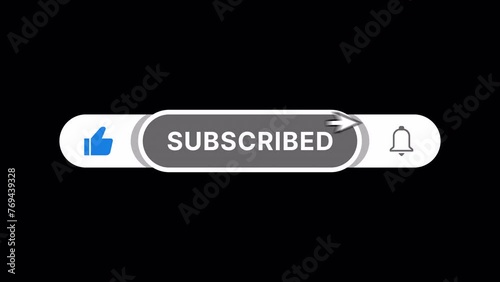 Subscribe button animation with dynamic cursor motions, responsive likes, and a notification bell. Transparent 4K Alpha Channel. Seamless loop. Perfect for openings and social media marketing.