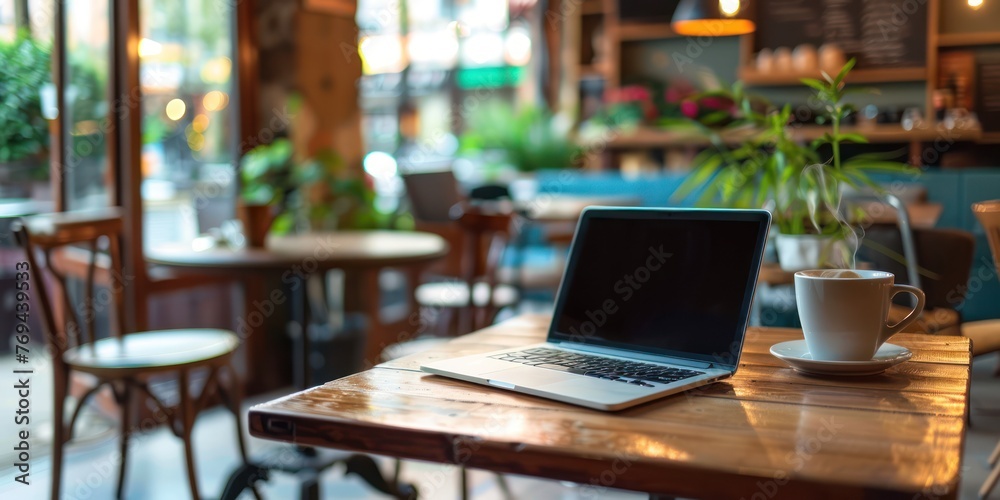 Generate a photo of coffee shop laptop Generate a photo of coffee shop laptop