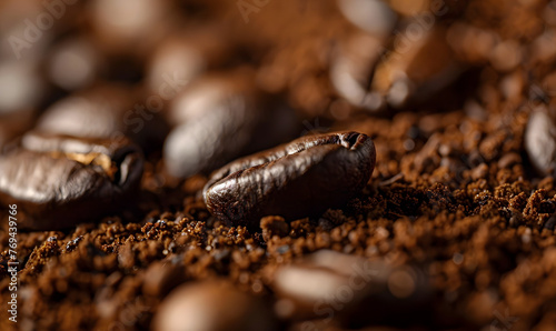 Richly textured coffee grounds, waiting to be unleashed, mesmerize with their detailed, Generative AI