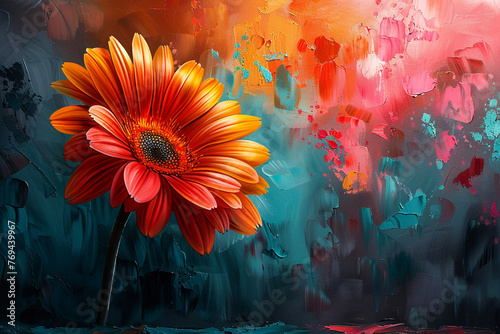 flower in the style of oil painting, acrylic, blur, canvas, palette knife, expressionism