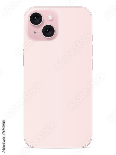 iPhone 15 in Pink, back view, vector