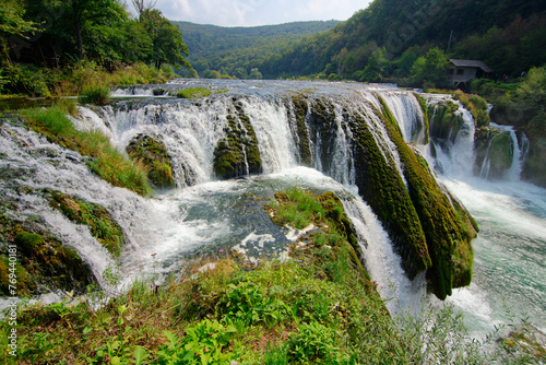 Waterfalls of Una National Park in Bosnia and Herzegovina. A network of river streams  pools  water rapids  canyons and waterfalls.