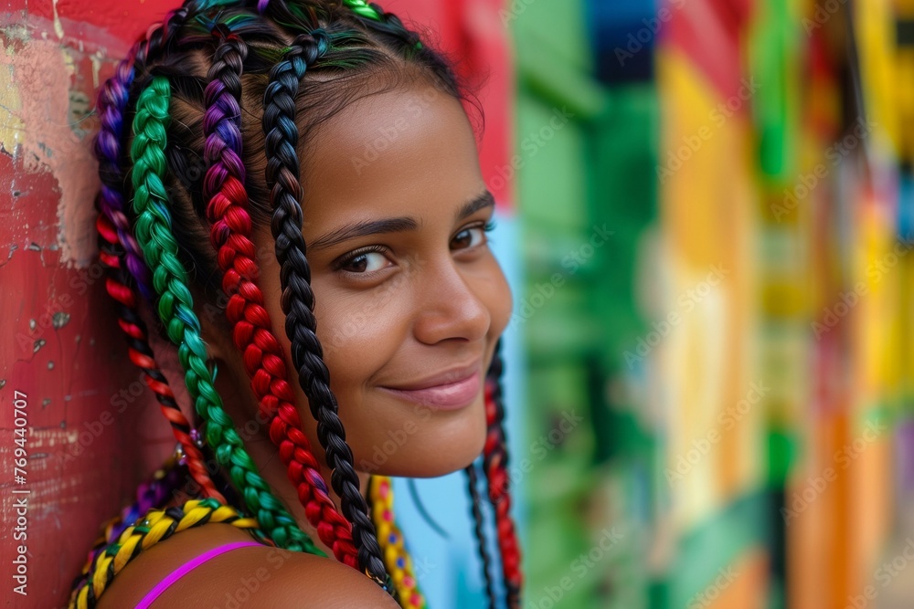 Brazilian Girl with Colorful Terere Braids Smiling Brazilian Girl with Colorful Terere Braids Smiling