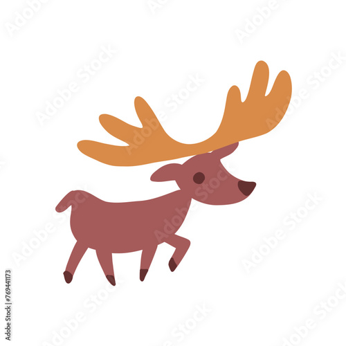 Elk vector cartoon illustration isolated on white background, Simple flat symbol, Moose silhouette icon, decorative mammal sign for design zoo alphabet, travel advertising, protection of animal