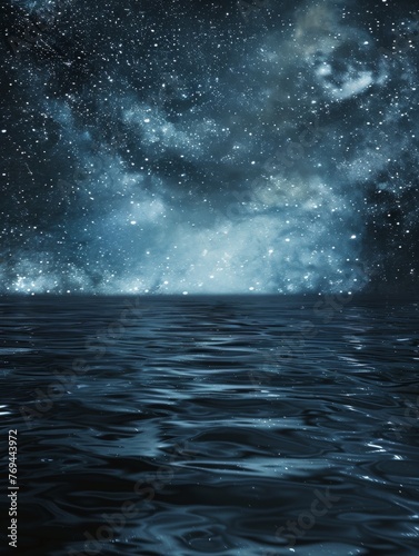A dark blue ocean with a few stars in the sky