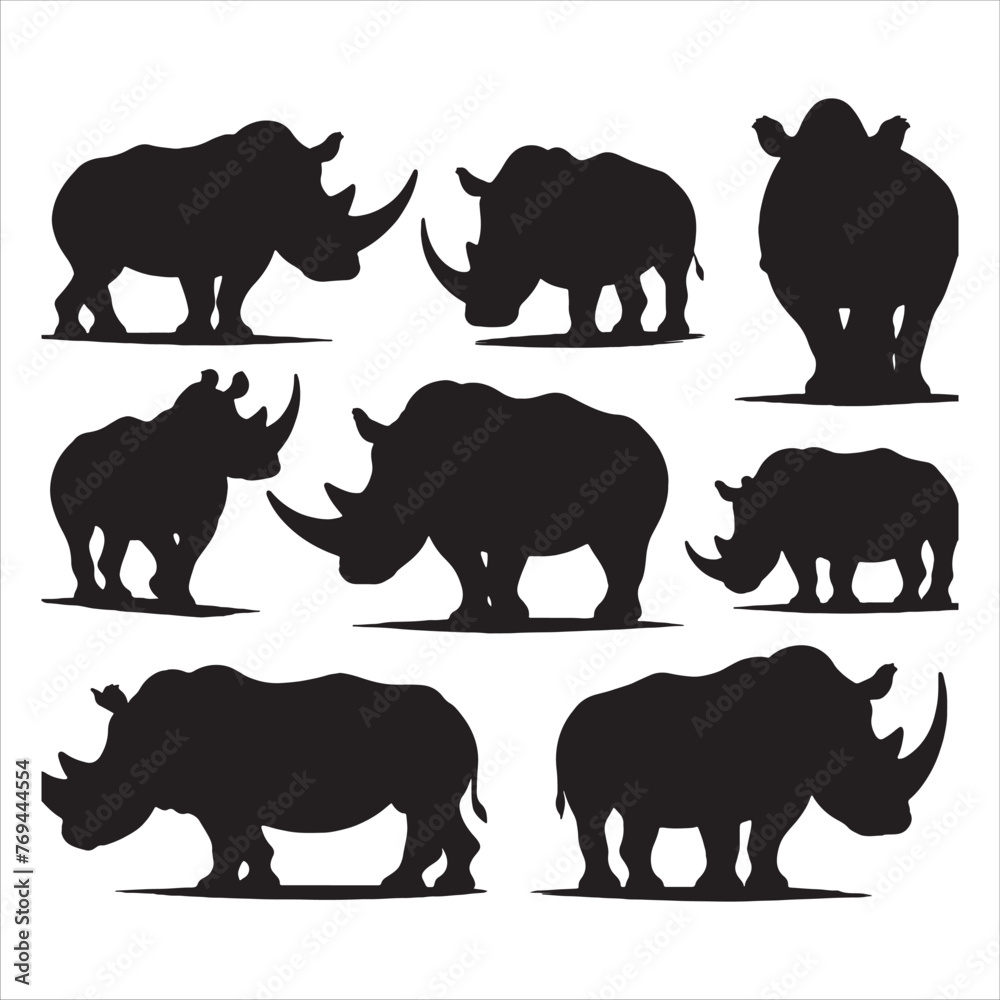 set of silhouettes of Rhino set of silhouettes of Rhino