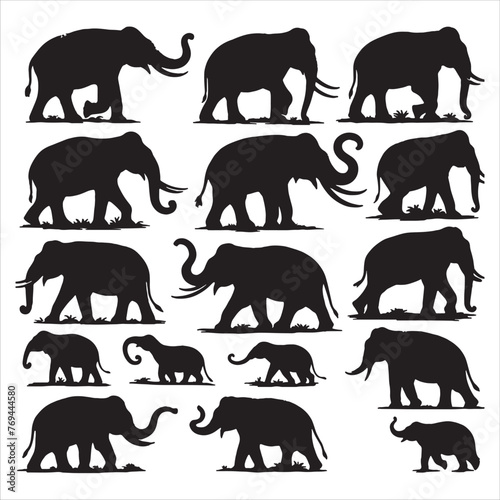 set of elephants silhouettes 