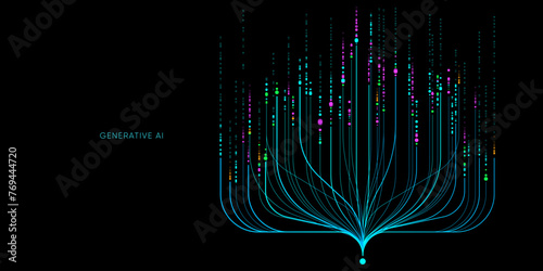 Illustration of abstract stream. Artificial intelligence. Big data, technology, AI, data transfer, data flow, large language model, generative AI