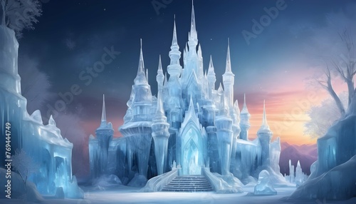 Enchanting Ice Palace With Glistening Ice Sculptur photo