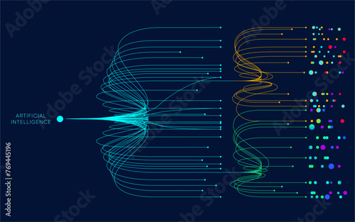 Illustration of abstract stream. Artificial intelligence. Big data, technology, AI, data transfer, data flow, large language model, generative AI