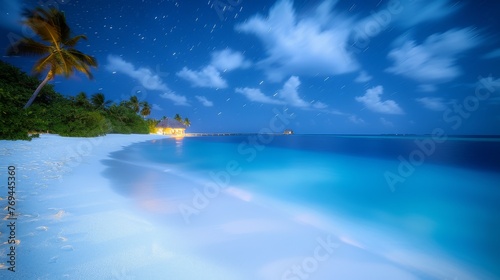 beautiful tropical beach at night with long exposure of the sky © hakule