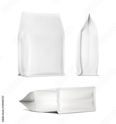 Realistic food bag isolated on white background. Half side and side views. Vector illustration. Can be use for template your design, presentation, promo, ad. EPS10.