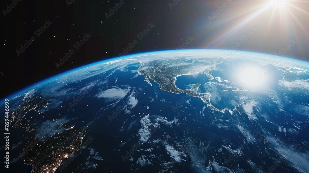 Fototapeta premium Digital and AI Technology screen on planet interface concept, AI generated for texts and ads