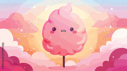 Sweet cotton candy cute kawaii cartoon flat cartoon