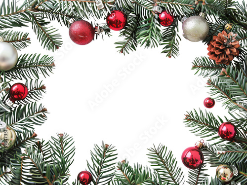 christmas tree wreath and Cones Frame Illustration xmas evergreen Cute vecter minimal decoration banner and cover advertising merry christmas
