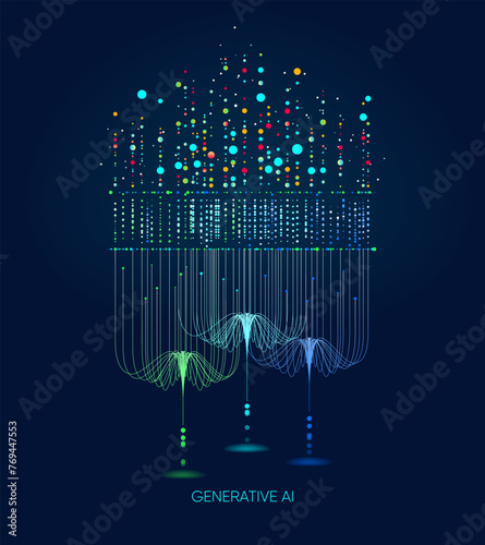 Illustration of abstract stream. Artificial intelligence. Big data, technology, AI, data transfer, data flow, large language model, generative AI