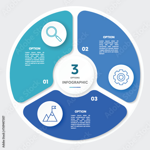 Circle chart infographic template with 3 options for presentations