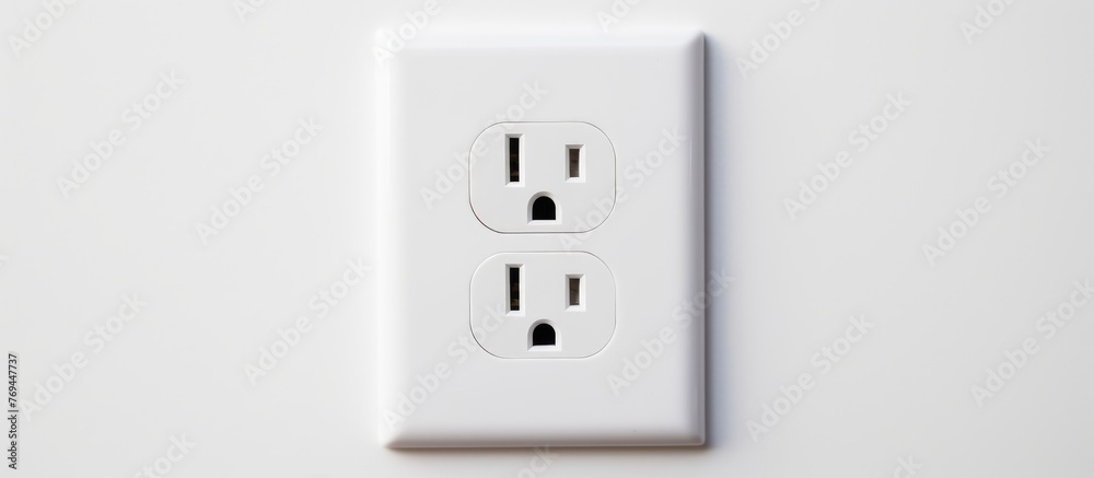 A rectangular white wall socket with an electrical supply, an electronics accessory, and a computer component. The wall plate is white A rectangular white wall socket with an electrical supply, an electronics accessory, and a computer component. The wall plate is white