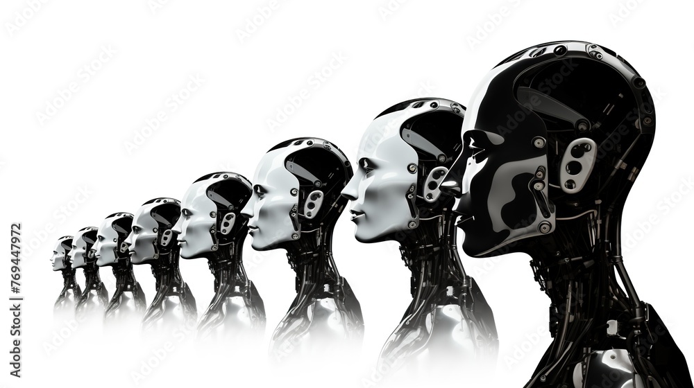 Silhouette of AI robots isolated on white Silhouette of AI robots isolated on white