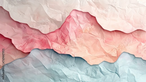 Wallpaper Mural A painting featuring a mountain range in pink and blue colors with a layered paper effect, subtle hues, and depth, background, wallpaper Torontodigital.ca